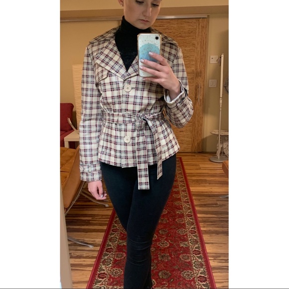 mythology Jackets & Blazers - Tartan tan leather jacket with tie size 8